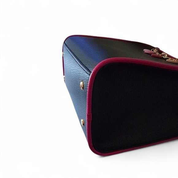 Karl Lagerfeld Paris Signature Hearts Satchel Crossbody – Black/Fuchsia - Picture 8 of 15